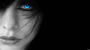 Girl with blue eyes background