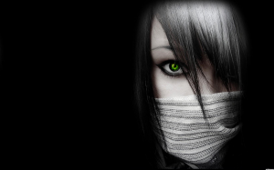 Green eyes girl black wallpaper