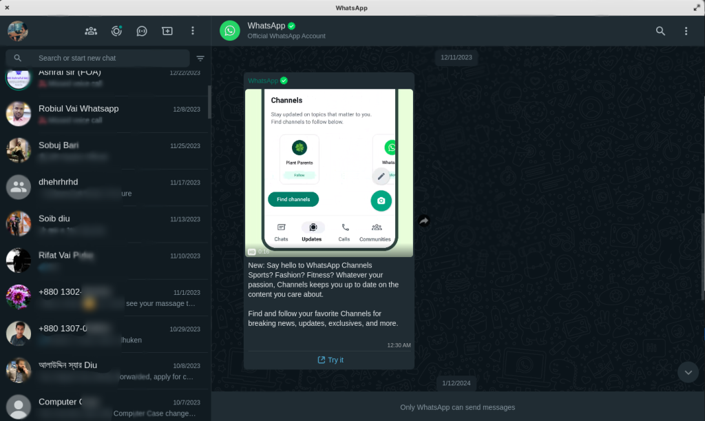 Whatsapp on linux snap