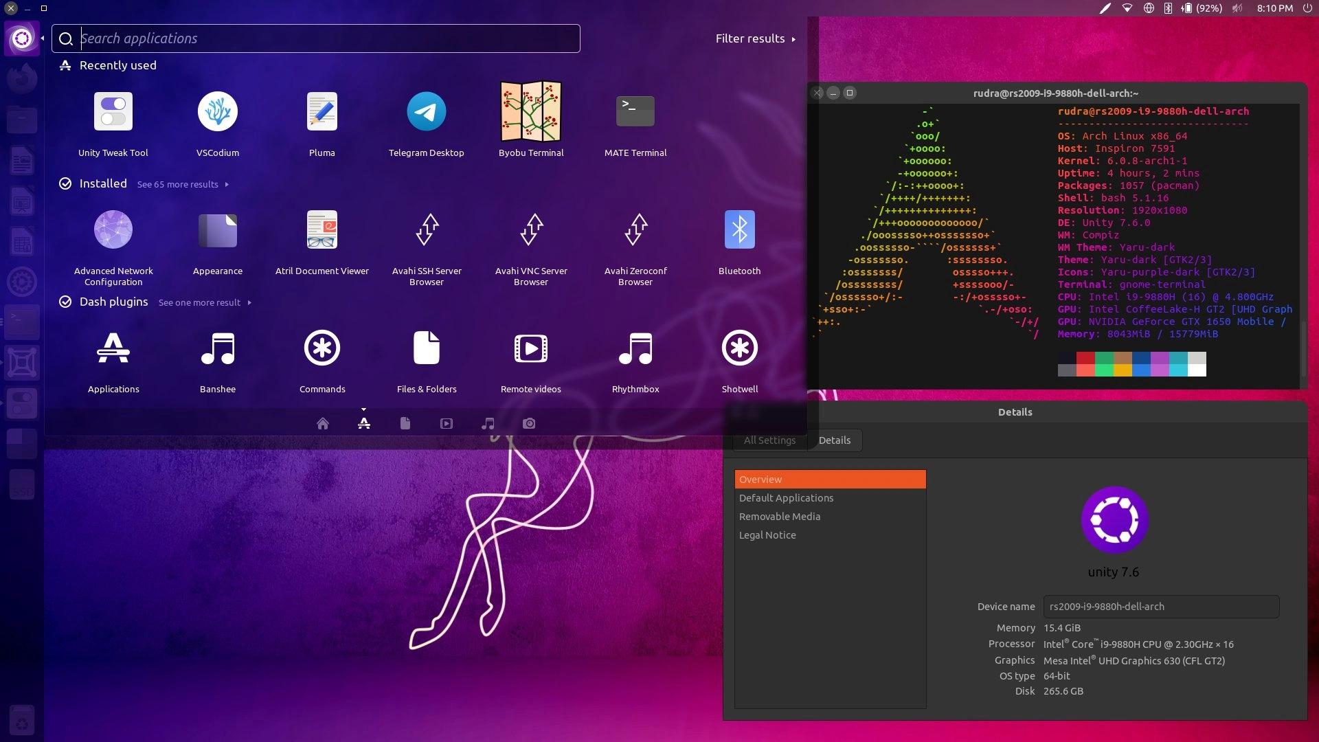 Ark linux. Arch Linux desktop. АРК линукс. Unity desktop. Unity Linux.