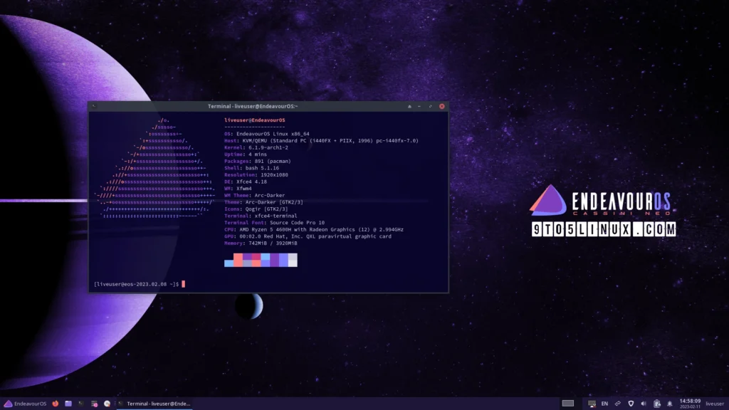 Endeavouros cassini neo released with linux kernel 61 lts improved.webp
