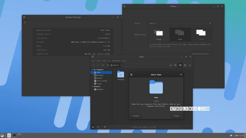 Cinnamon 58 desktop released with gestures dark mode styles and.webp