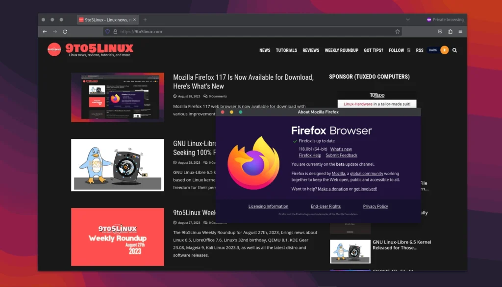 Firefox 118 enters beta testing with the built in translation feature.webp