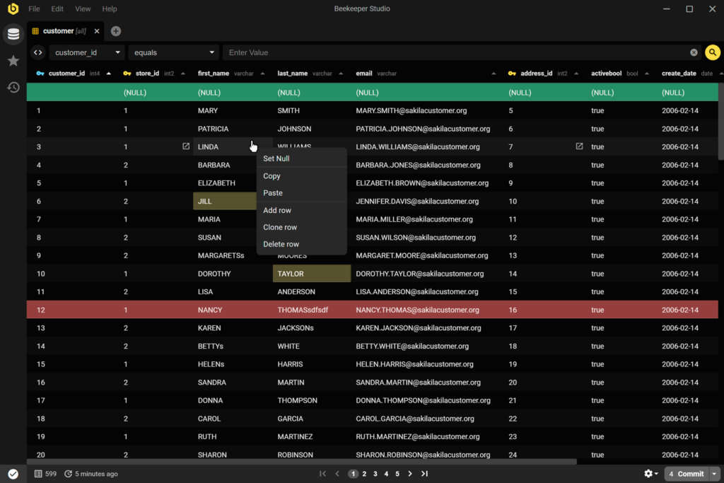 Manage database