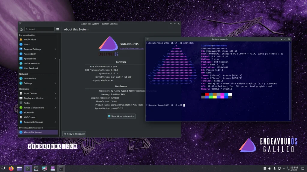 Endeavouros ditches xfce for kde plasma with the galileo release.webp