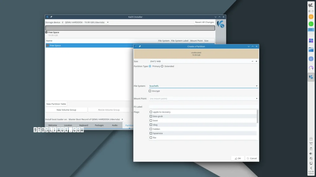 Kaos linux 2024.05 brings bcachefs support, marknote note taking app
